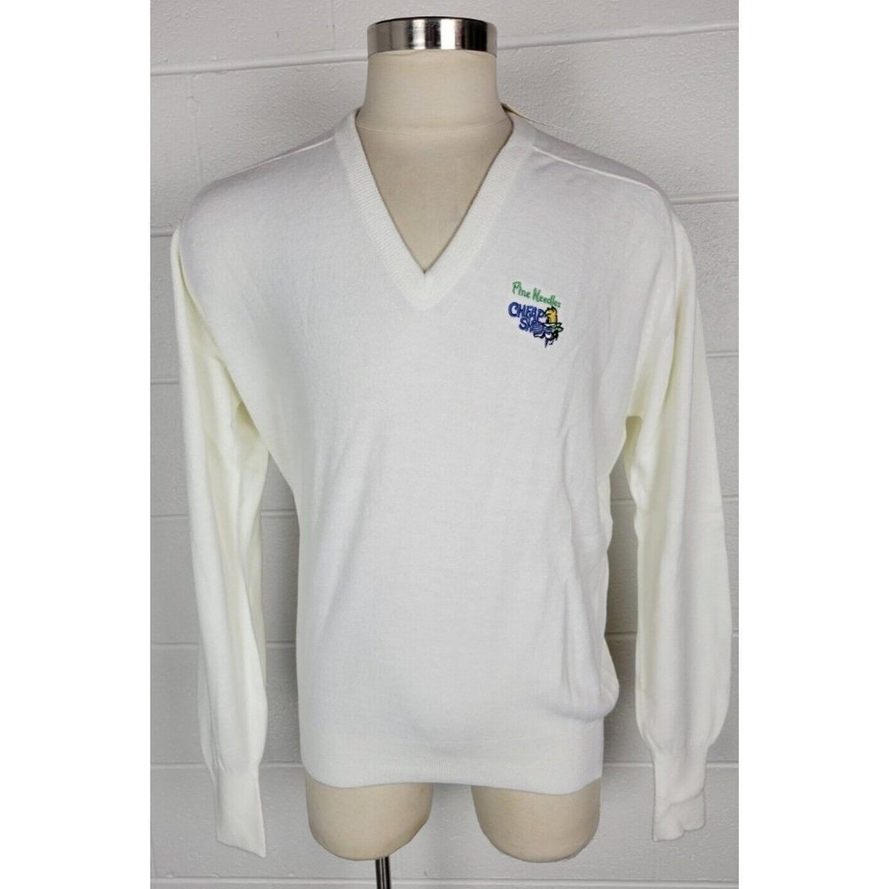 Vtg NWT Etonic Mens White Acrylic V-Neck Sweater Pine Needles Golf Cheap Shot XL